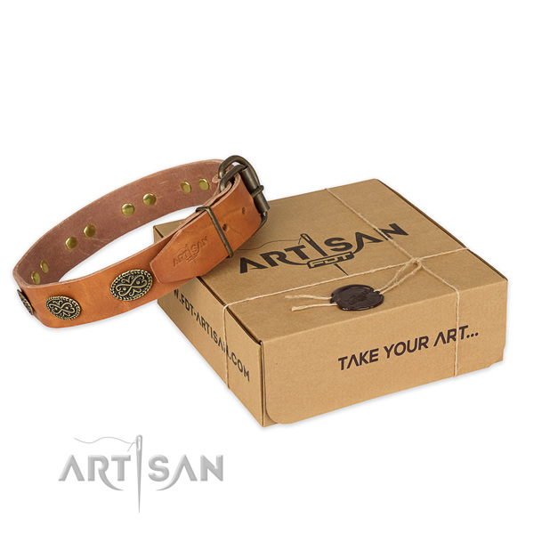 Strong fittings on natural genuine leather collar for your stylish doggie