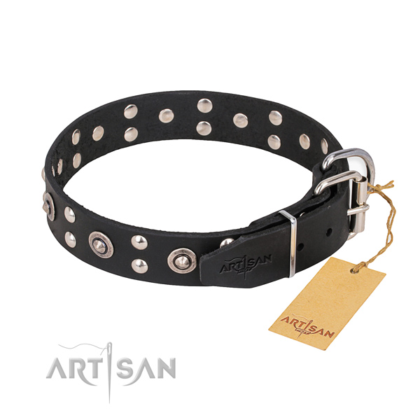 Full grain leather dog collar with incredible rust-proof adornments
