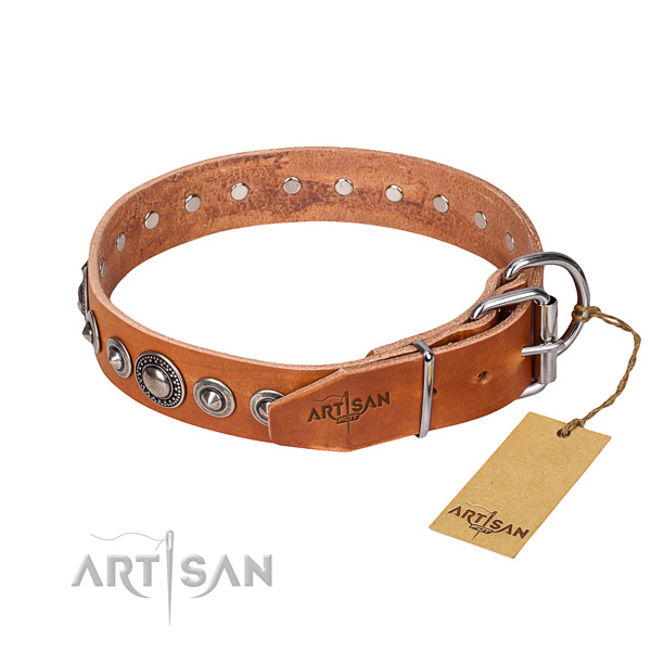 Full grain genuine leather dog collar made of high quality material with reliable studs
