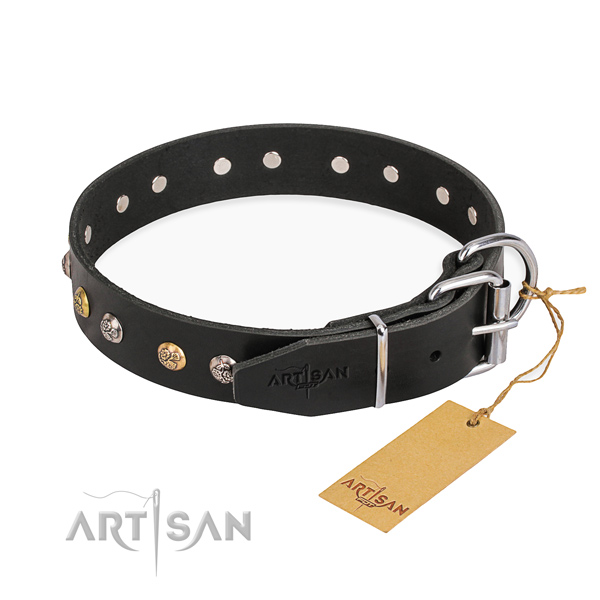 Durable natural genuine leather dog collar handmade for comfy wearing
