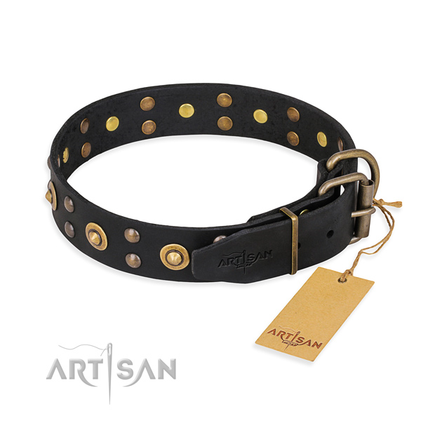 Rust resistant traditional buckle on genuine leather collar for your attractive four-legged friend
