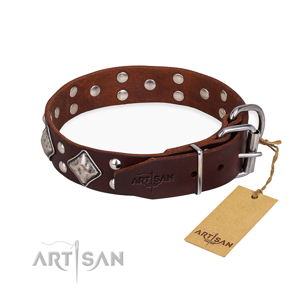 Full grain leather dog collar with top notch rust-proof embellishments