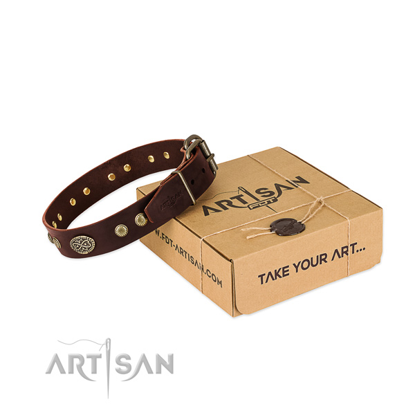Reliable decorations on genuine leather dog collar for your doggie