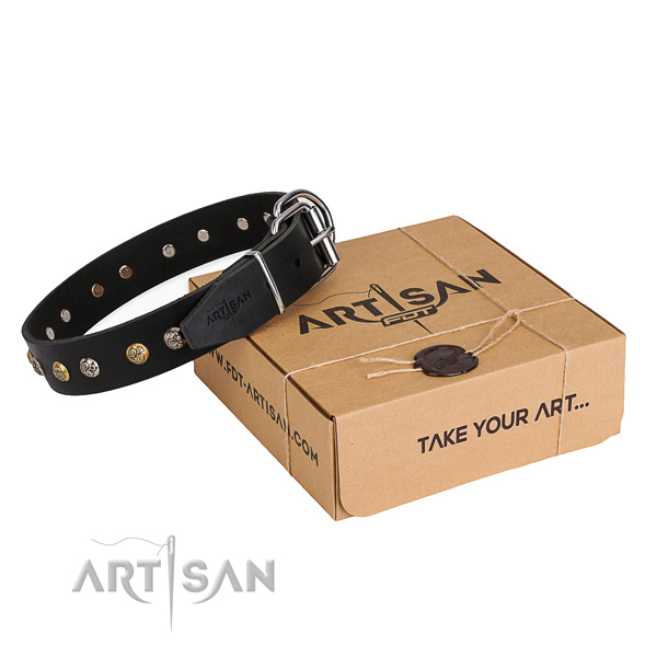 Strong genuine leather dog collar made for everyday use