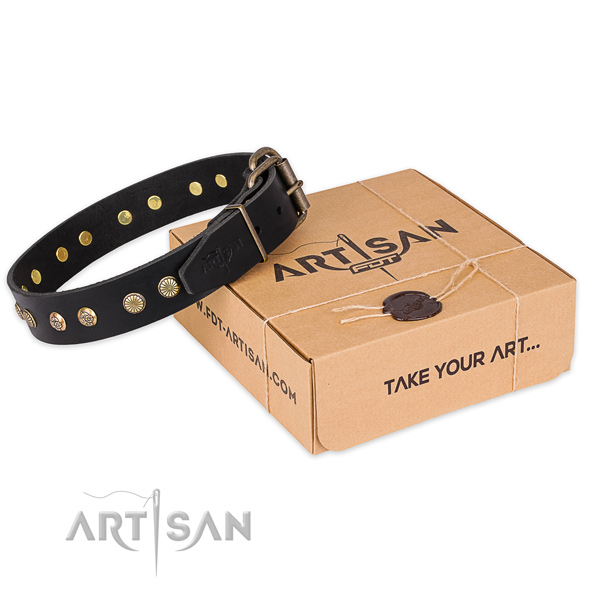 Rust-proof buckle on full grain natural leather collar for your lovely doggie