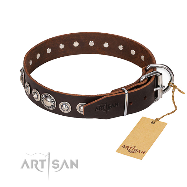 Full grain leather dog collar made of top notch material with corrosion proof buckle