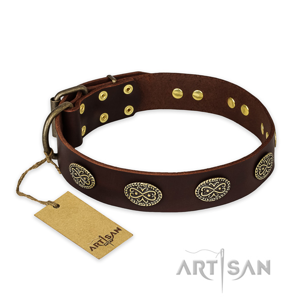 Amazing genuine leather dog collar with strong D-ring