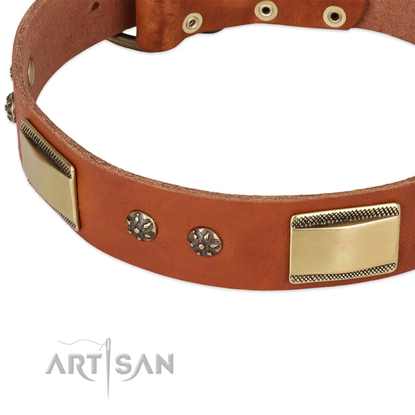 Corrosion resistant decorations on natural genuine leather dog collar for your dog