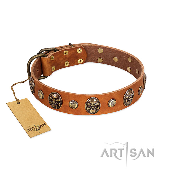 Significant natural genuine leather dog collar for comfortable wearing