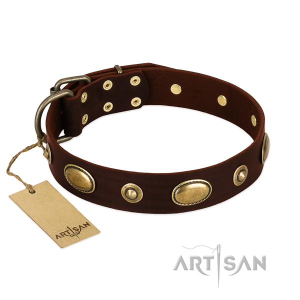 Easy adjustable full grain natural leather collar for your doggie