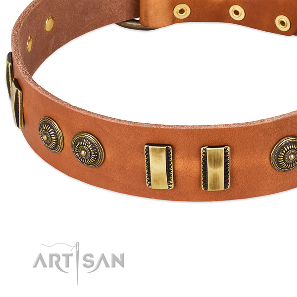 Corrosion proof D-ring on full grain natural leather dog collar for your pet