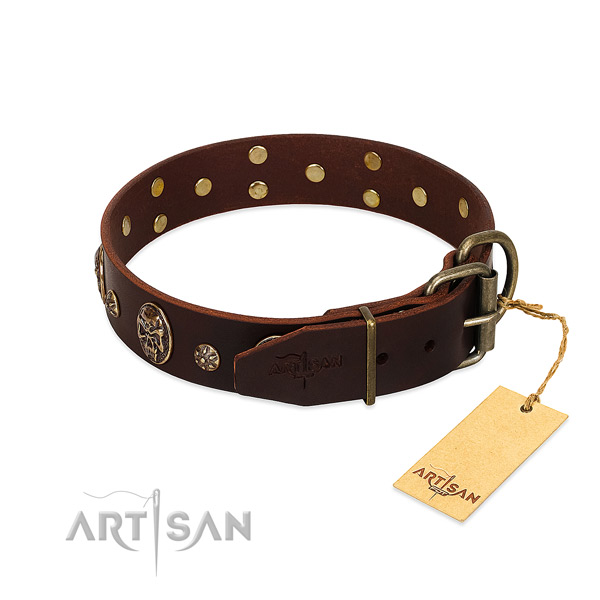 Rust resistant embellishments on full grain genuine leather dog collar for your pet