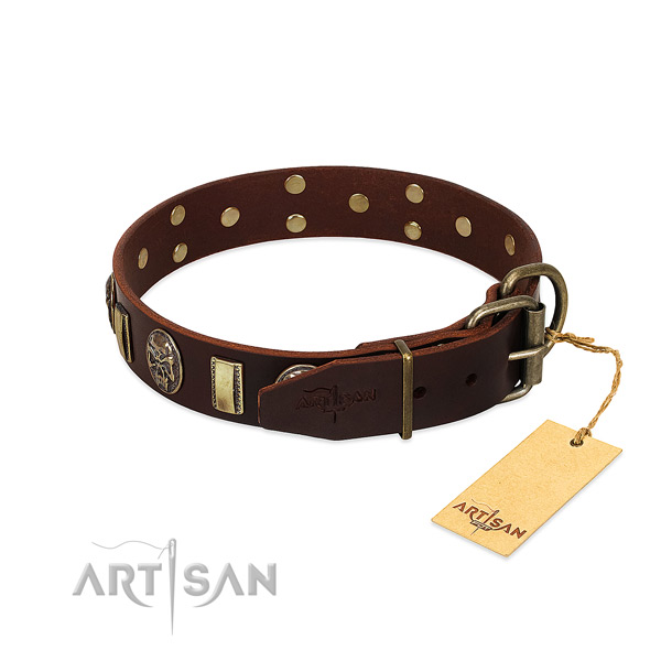 Full grain leather dog collar with durable buckle and embellishments