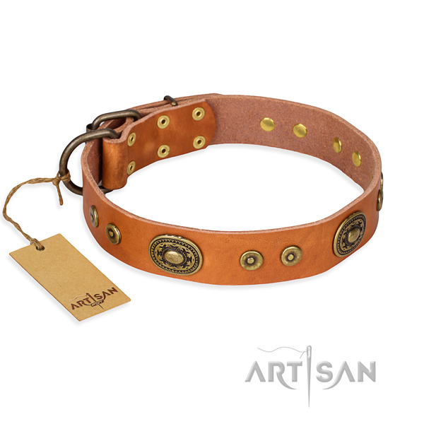 Natural genuine leather dog collar made of top notch material with corrosion proof fittings