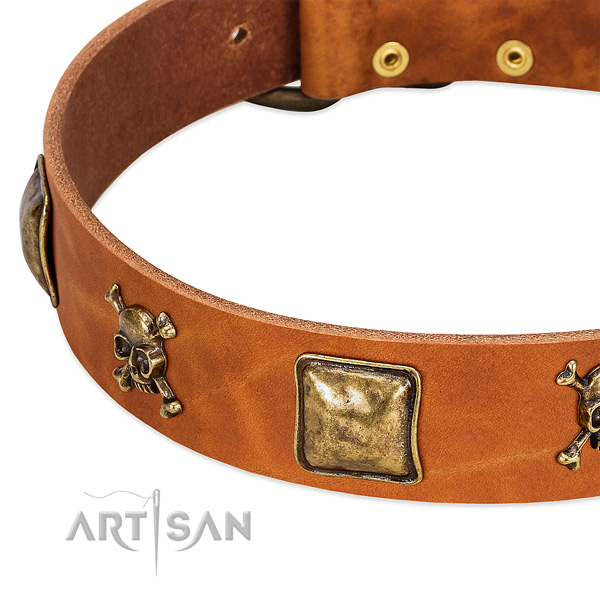Stylish design full grain genuine leather dog collar with rust-proof studs