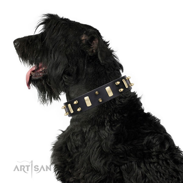 Basic training adorned dog collar of finest quality leather