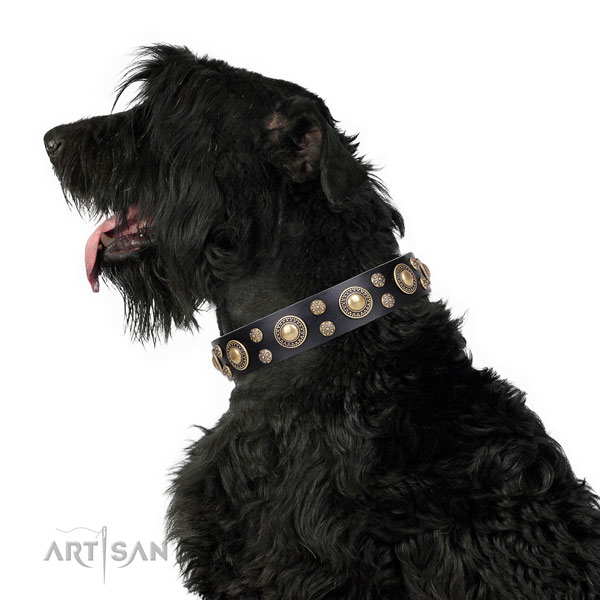 Daily walking decorated dog collar of top notch genuine leather