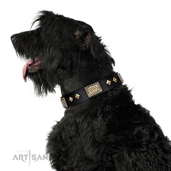Quality comfy wearing dog collar of natural leather