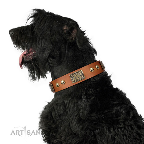 Corrosion proof hardware on full grain genuine leather dog collar for handy use