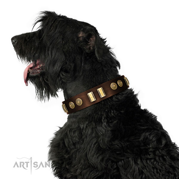 Rust-proof hardware on genuine leather dog collar for fancy walking