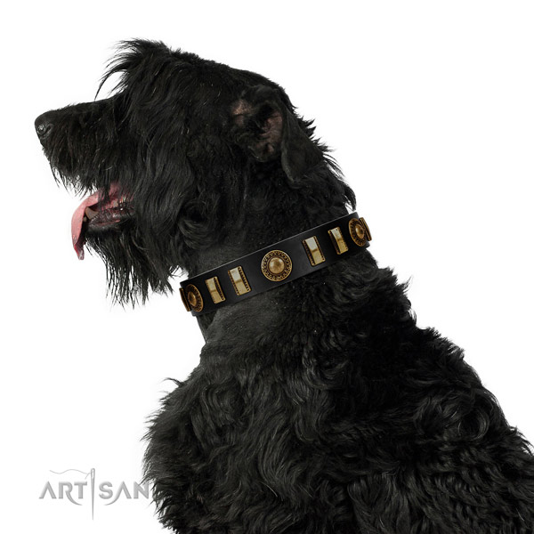 Gentle to touch genuine leather dog collar with durable fittings