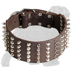 Wide Black Russian Terrier Collar with Spikes and Pyramids