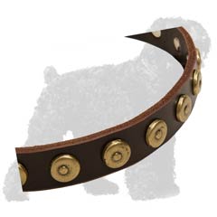 Brass Dotted Circles on Training Leather Black Russian Terrier Collar