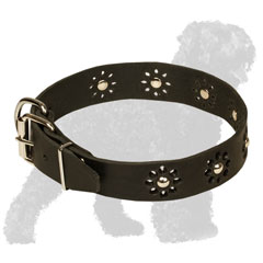 Decorated with Flowers Walking Leather Russian Terrier Collar