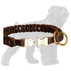 Quick Release Buckle on Leather Walking Braided Russian Terrier Collar