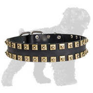 Strong Adjustable Leather Dog Collar for Russian Terrier with Brass Studs