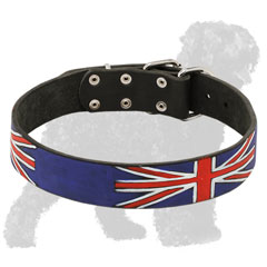 Hand-Painted Leather Russian Terrier Collar with the British Flag Pattern