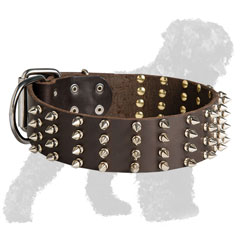 Walking Spiked Wide Leather Black Russian Terrier Collar