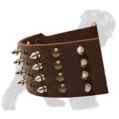 Hand-Placed Spikes and Studs on Leather Dog Collar for Russian Terrier