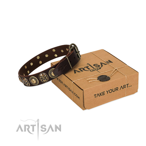 Durable embellishments on dog collar for handy use