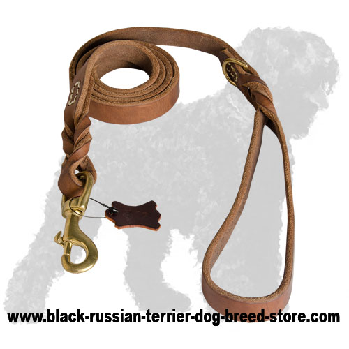 Braided Leather Russian Terrier Leash with Handle