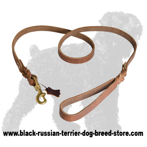 Leather Russian Terrier Leash of Upgraded Quality with Stylish Braids